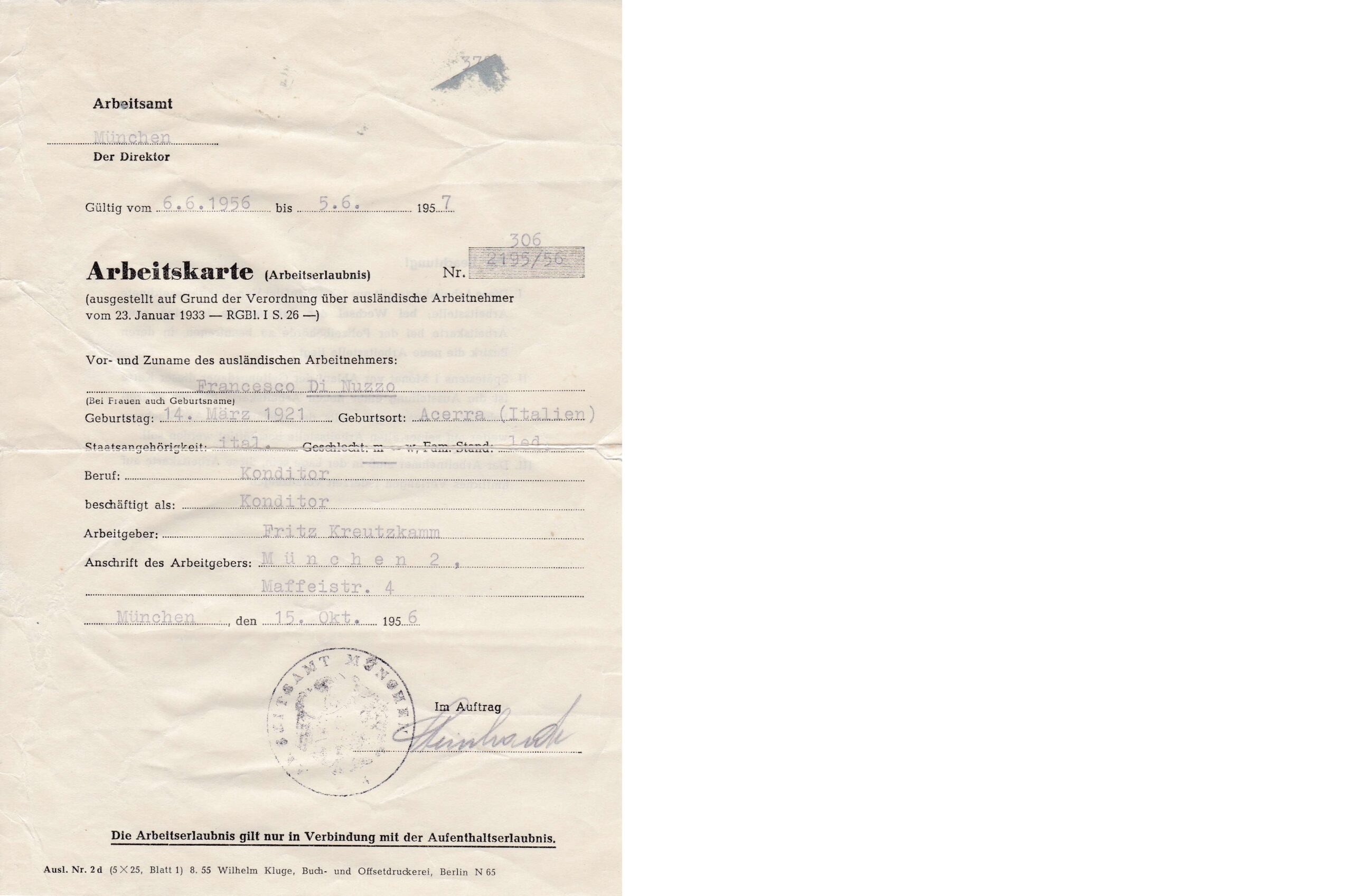 A historic work permit called a “work card.”