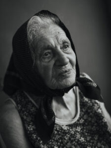 A black-and-white portrait of Mariya Sadova.