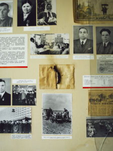 A panel showing various historical photos and documents with captions