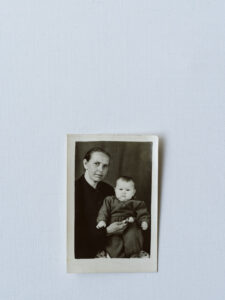 An old black-and-white photo shows Hanna Hutnyk with her daughter as a baby.
